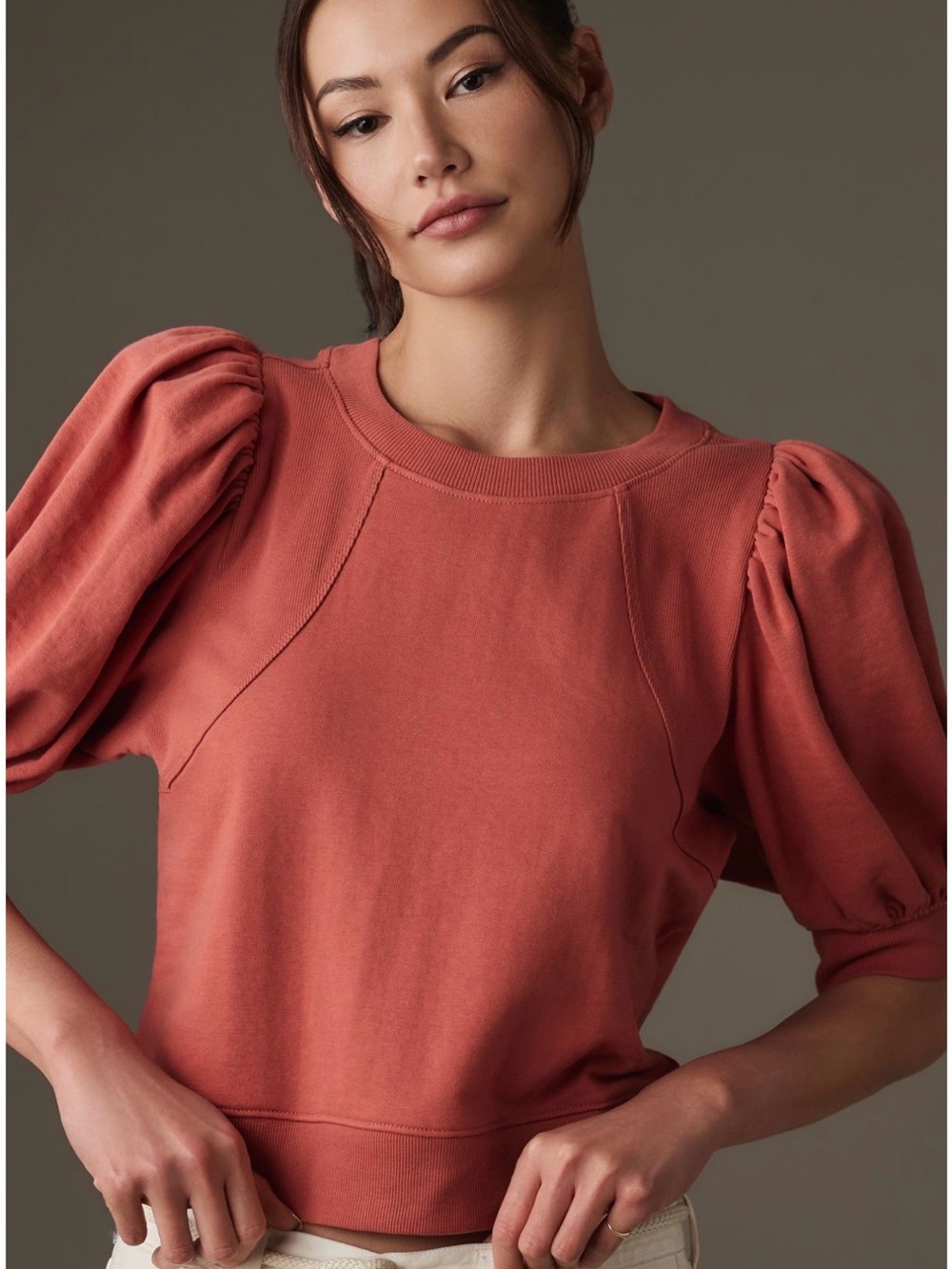 Maeve Short Puff-Sleeve Sweatshirt
